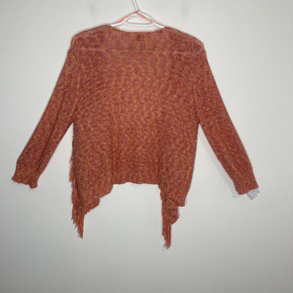 Ruby Rd. Rd women's medium knit cardigan sweater orange loose weave fringe - Picture 10 of 14